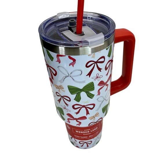Christmas Festive Bow Print Stainless Steel 40oz Jumbo Tumbler With Lid & Handle - Picture 6 of 6